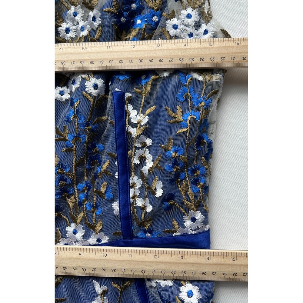 Bronx & Banco Dress Floral Embroidered Mesh Womens M 6 Blue White Fit Flare RARE - Picture 4 of 11